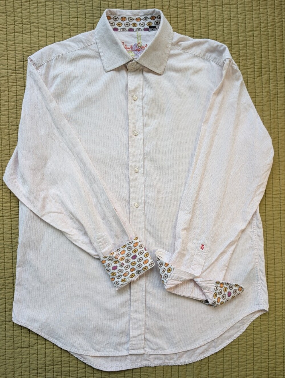 Robert Graham Blush Pink Button Down Shirt Mens Large 100% Cotton Flip Cuff